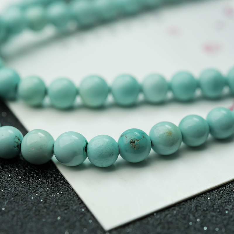 中瓷铁线浅蓝绿绿松石珠链-红掌柜