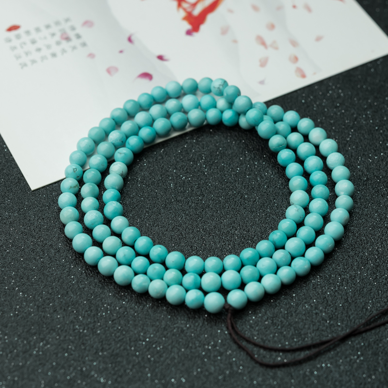 湖北天然高瓷铁线蓝绿绿松石珠链-红掌柜