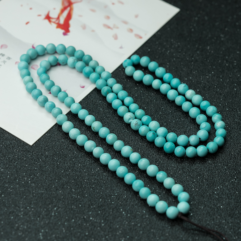 天然高瓷铁线蓝绿绿松石珠链-红掌柜