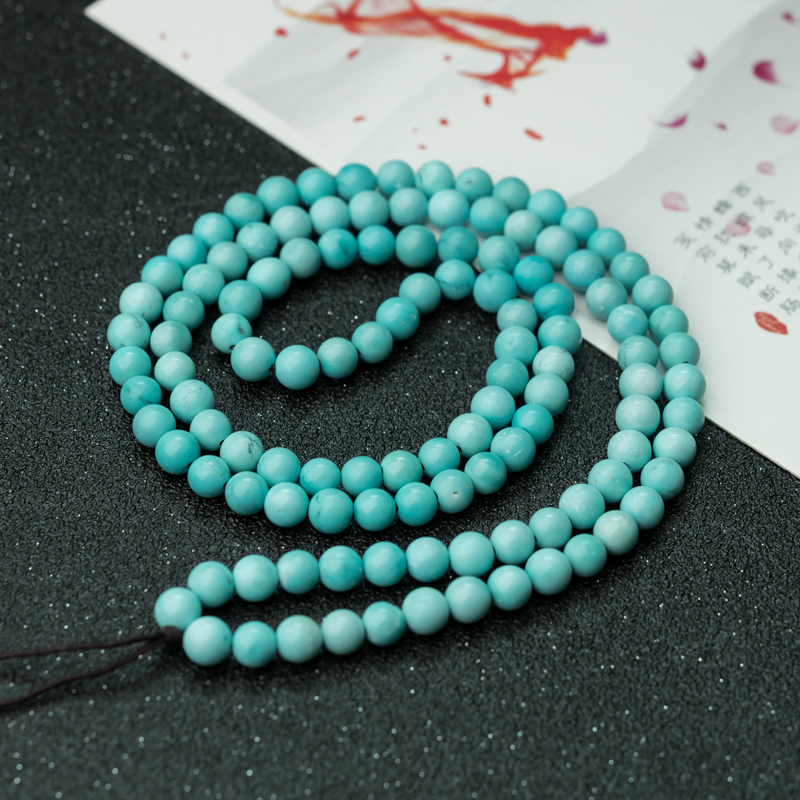 湖北高瓷铁线蓝绿绿松石珠链-红掌柜