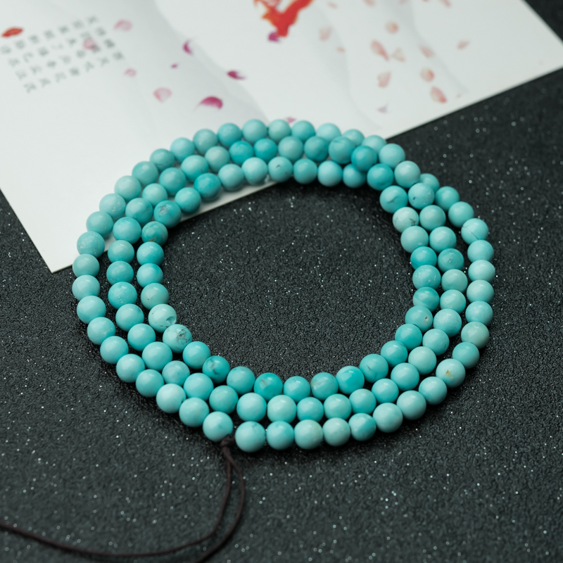 湖北天然蓝绿绿松石珠链-红掌柜
