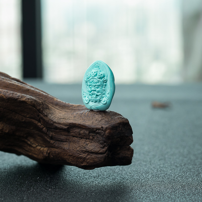 蓝绿绿松石大黑天吊坠-红掌柜