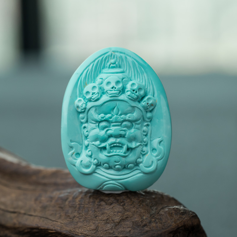 天然绿松石大黑天吊坠-红掌柜