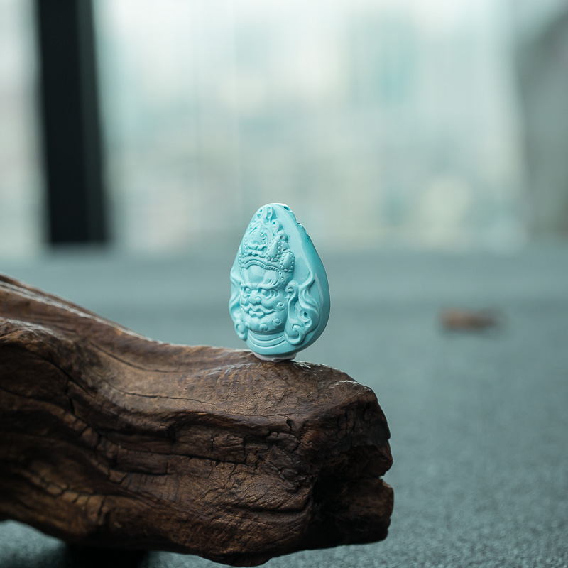 蓝绿松石黄财神吊坠-红掌柜