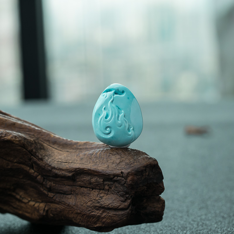 高瓷蓝绿松石黄财神挂坠-红掌柜