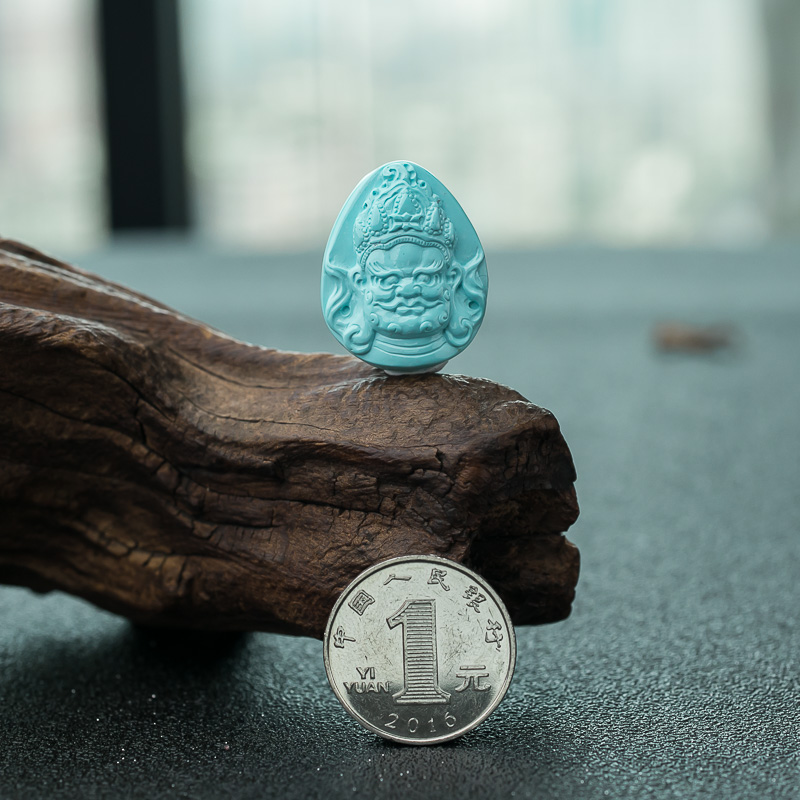 高瓷蓝绿松石黄财神挂坠-红掌柜