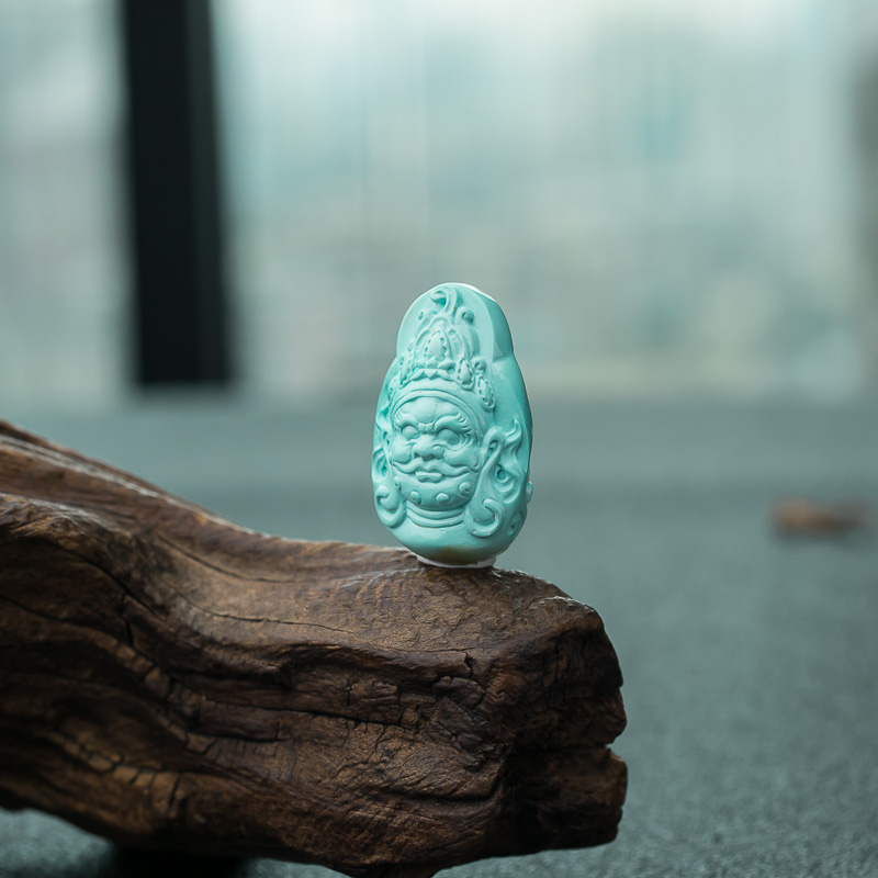 俏色绿松石黄财神吊坠-红掌柜