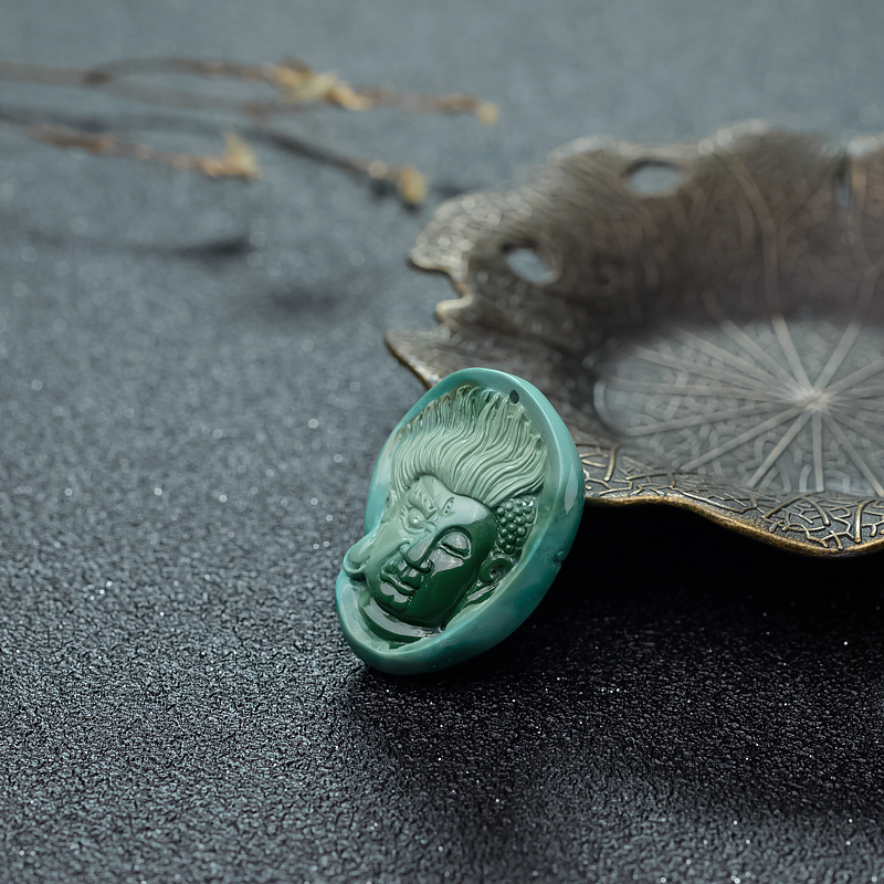 天然湖北高瓷俏色绿松石吊坠-红掌柜