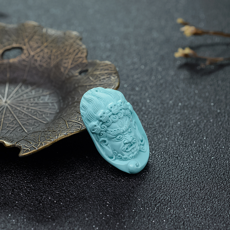 天然湖北高瓷绿松石大黑天吊坠-红掌柜