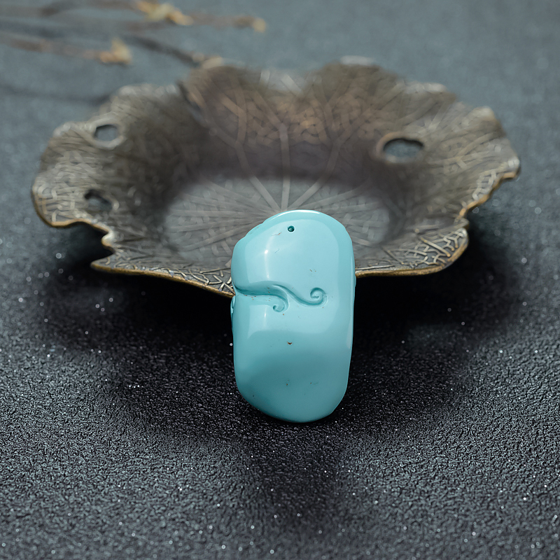 天然湖北蓝绿绿松石大黑天吊坠-红掌柜