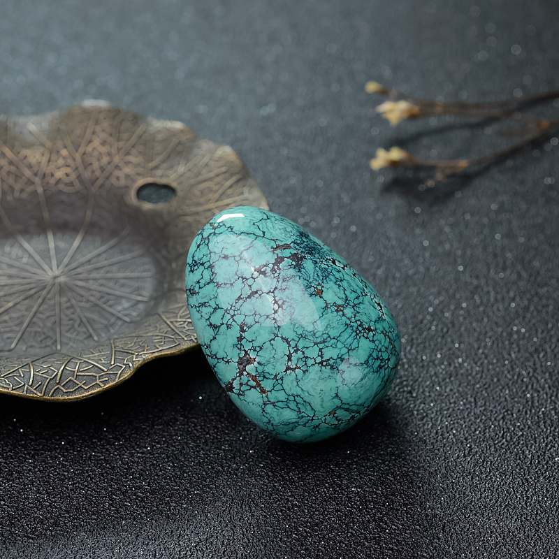 天然湖北高瓷乌兰花蓝绿绿松石吊坠-红掌柜