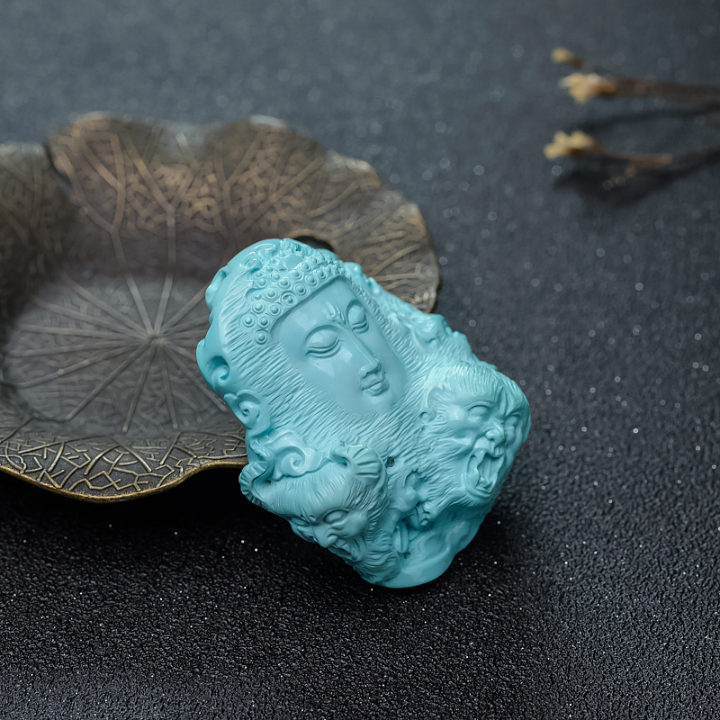 天然湖北高瓷蓝绿松石吊坠-红掌柜