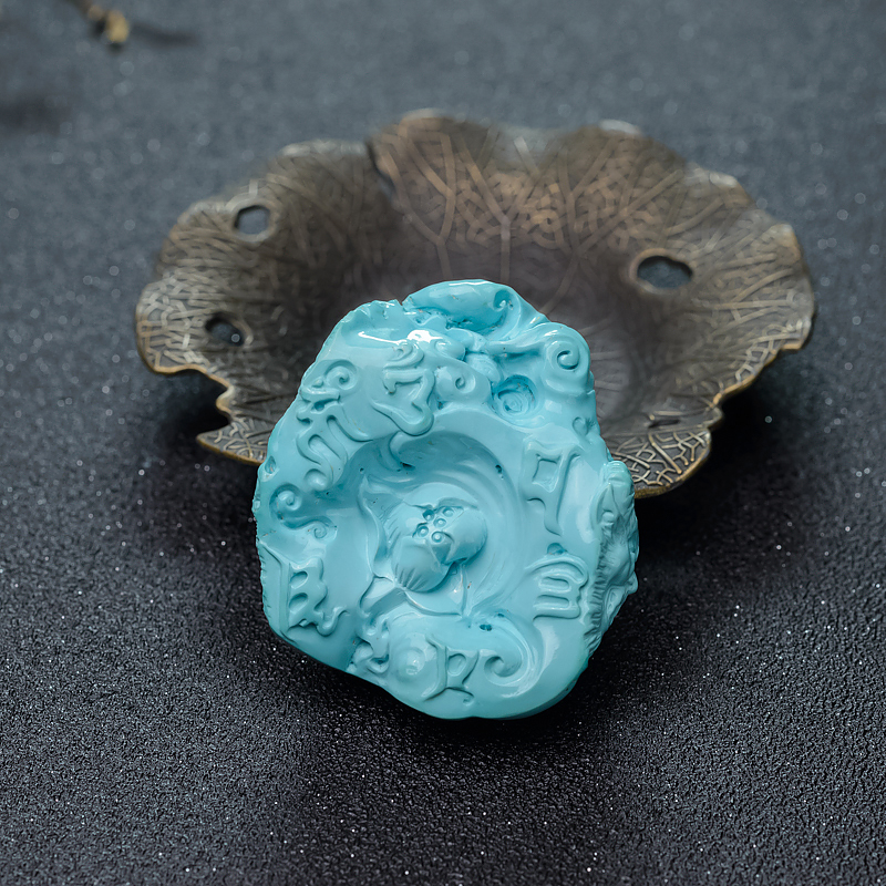 天然湖北高绿松石一念成佛吊坠-红掌柜