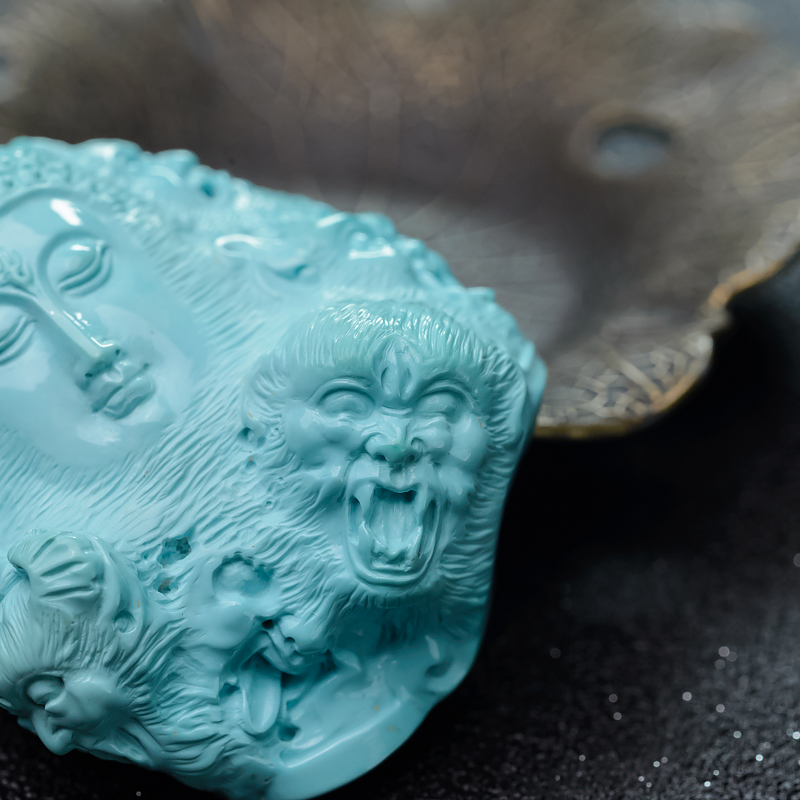 天然高瓷蓝绿松石一念成佛吊坠-红掌柜