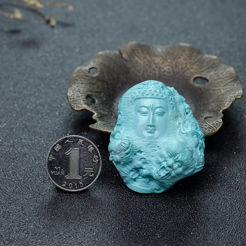 天然湖北高瓷蓝绿松石一念成佛吊坠-红掌柜