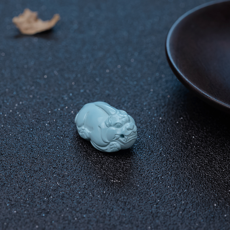 中高瓷浅蓝绿松石貔貅吊坠-红掌柜
