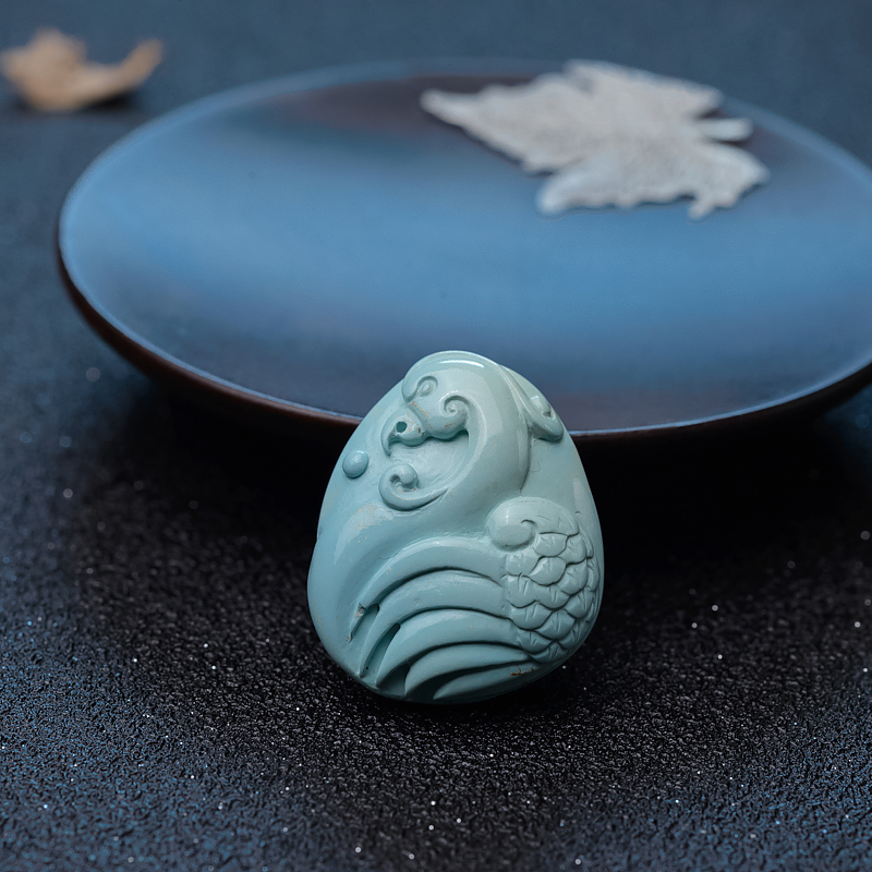 中高瓷浅蓝绿松石仿古凤吊坠-红掌柜