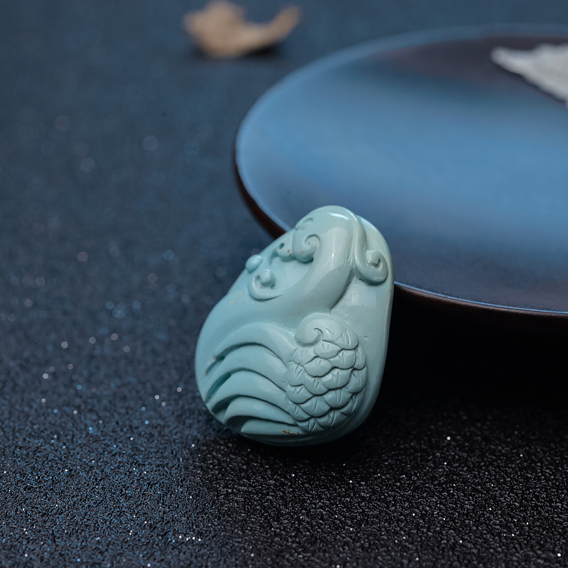 浅蓝绿松石仿古凤吊坠-红掌柜