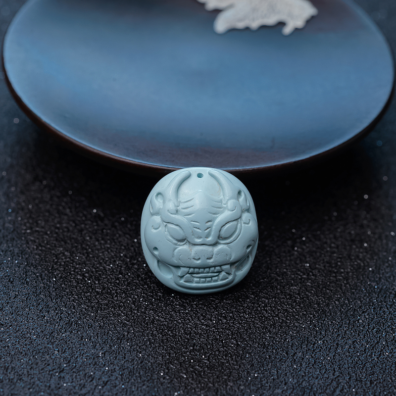 中高瓷浅蓝绿松石龙头吊坠-红掌柜