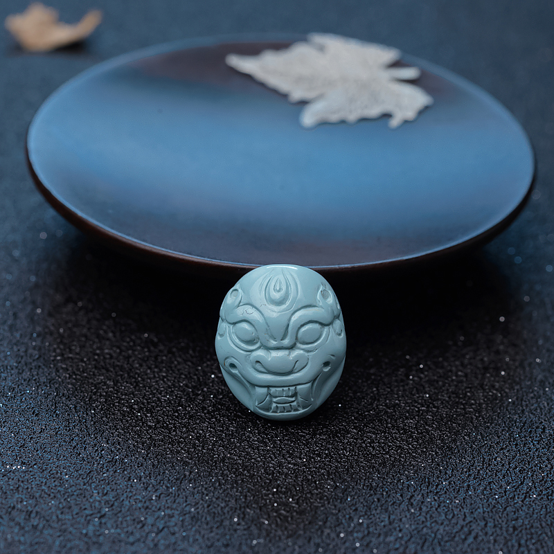 中高瓷浅蓝绿松石龙头吊坠-红掌柜