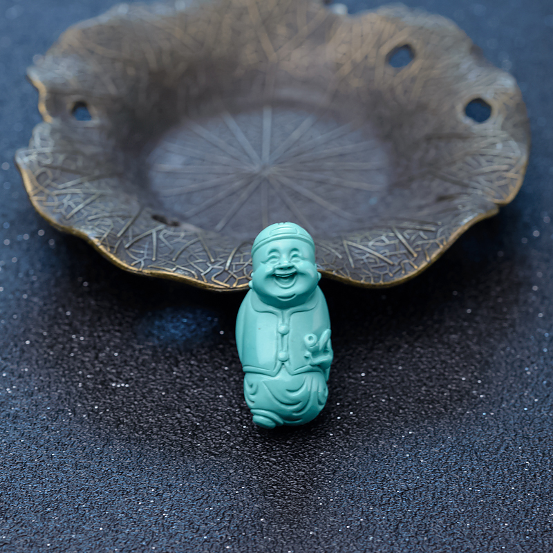 湖北天然中高瓷蓝绿松石财主吊坠-红掌柜