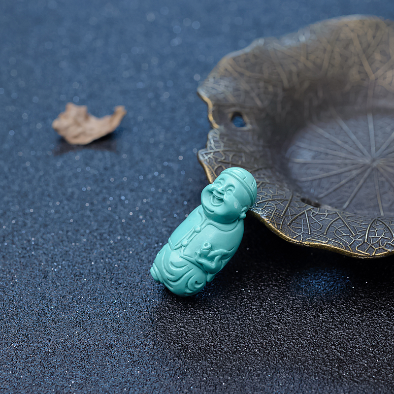 天然中高瓷蓝绿松石财主吊坠-红掌柜