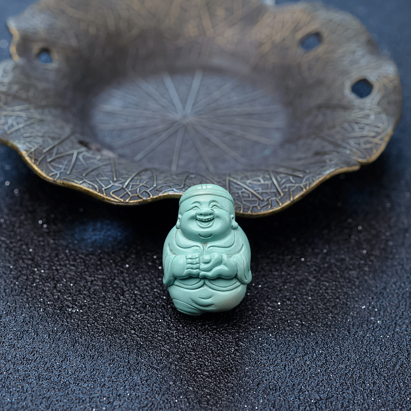 湖北天然中高瓷蓝绿绿松石财主吊坠-红掌柜