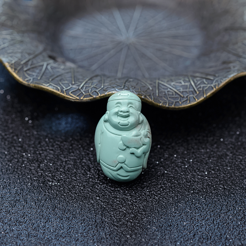 湖北天然中高瓷俏色绿松石财主吊坠-红掌柜