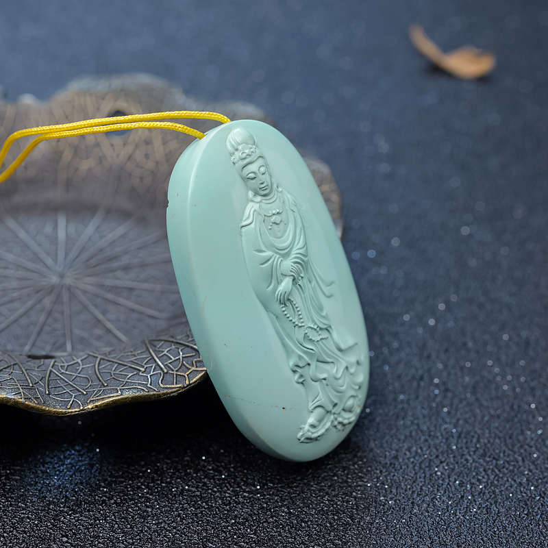 湖北高瓷浅蓝绿松石观音吊坠-红掌柜