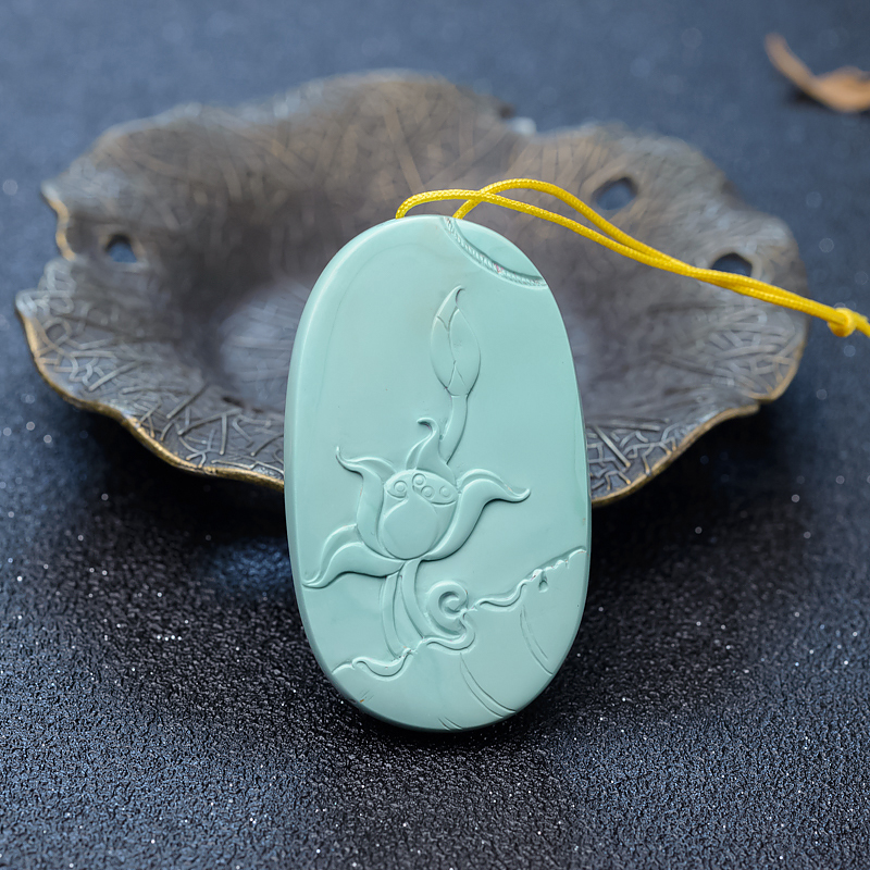 湖北天然浅蓝绿松石观音吊坠-红掌柜