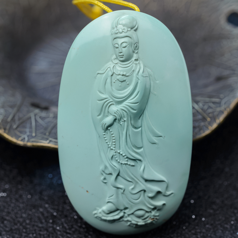 湖北天然高瓷绿松石观音吊坠-红掌柜