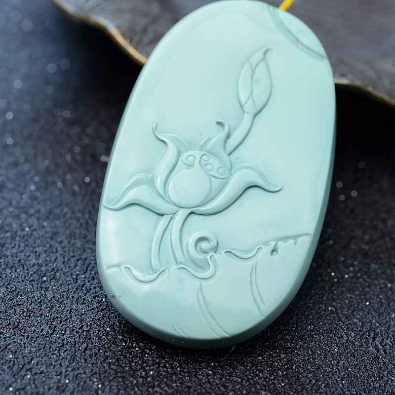 湖北天然高瓷浅蓝绿松石吊坠-红掌柜