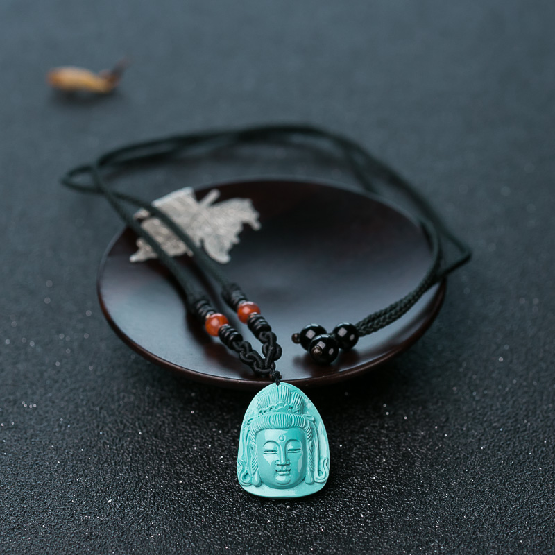 高瓷蓝绿松石观音吊坠-红掌柜