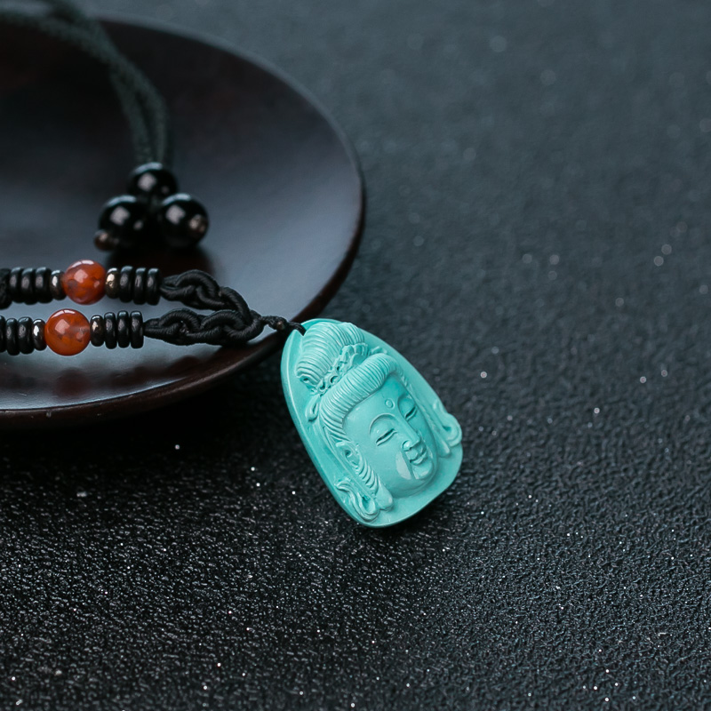 天然蓝绿松石观音吊坠-红掌柜