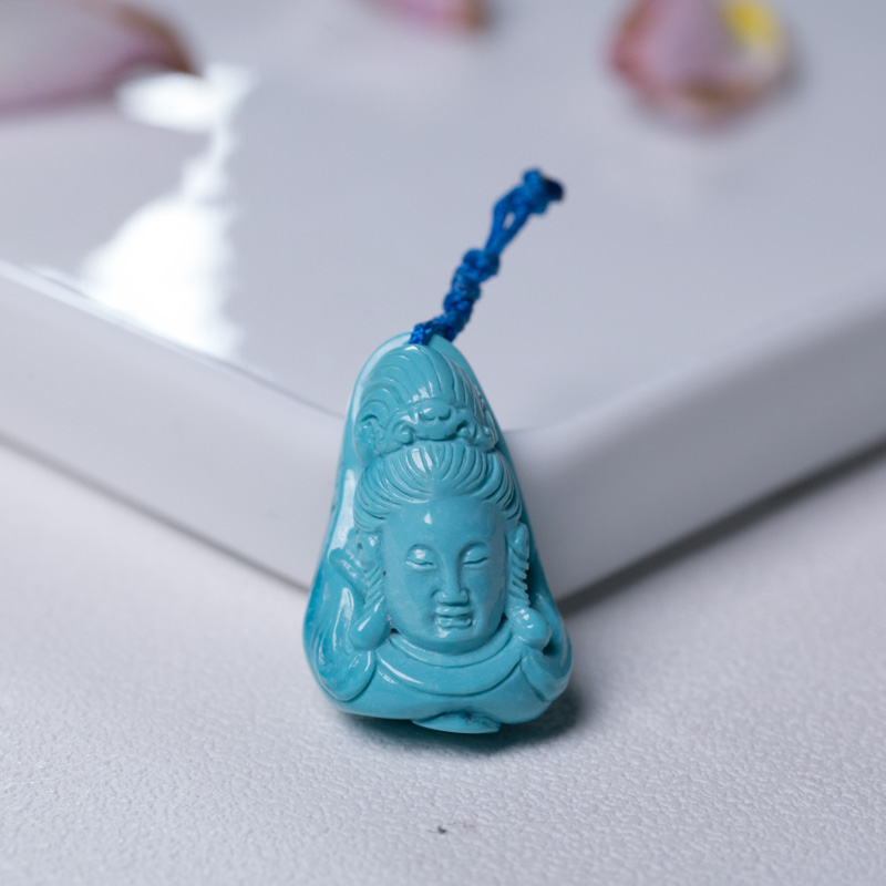 高瓷蓝绿松石观音吊坠-红掌柜