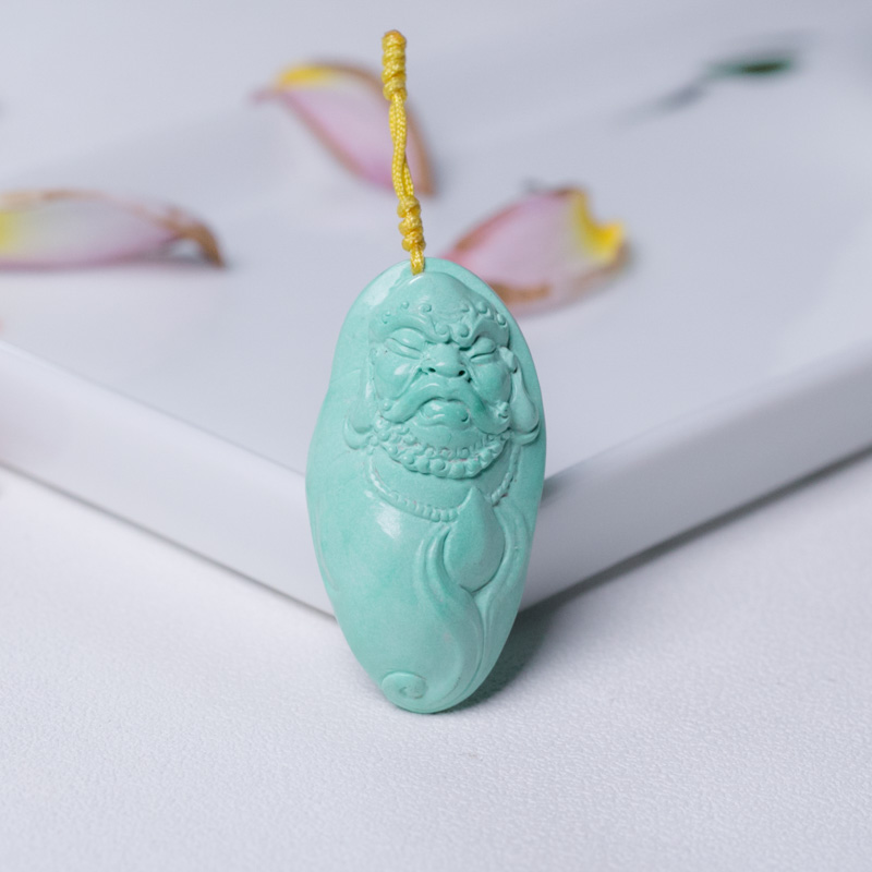 高瓷蓝绿绿松石达摩吊坠-红掌柜
