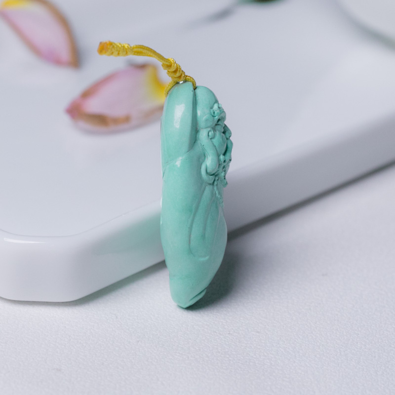 蓝绿绿松石达摩吊坠-红掌柜