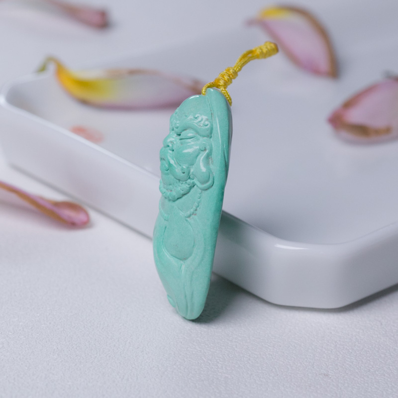 高瓷绿松石达摩吊坠-红掌柜