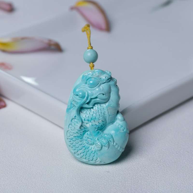 高瓷浅蓝绿松石神龙吊坠-红掌柜