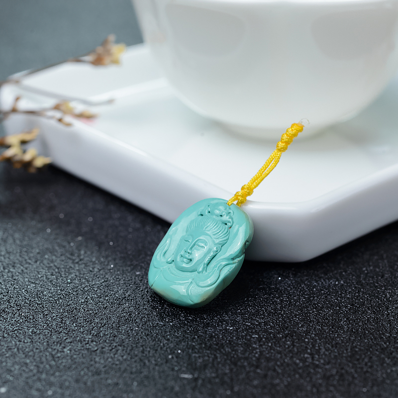 天然中高瓷蓝绿绿松石观音吊坠-红掌柜