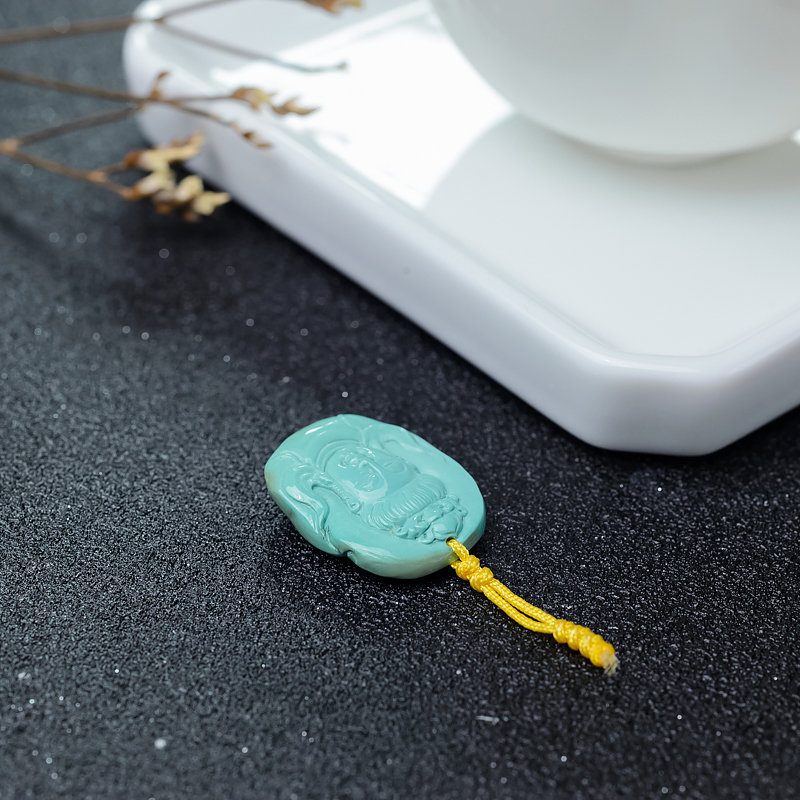 湖北天然中高瓷蓝绿绿松石吊坠-红掌柜