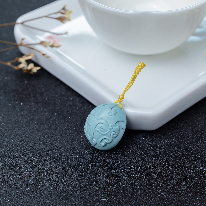 天然中瓷浅蓝绿松石兽面吊坠-红掌柜