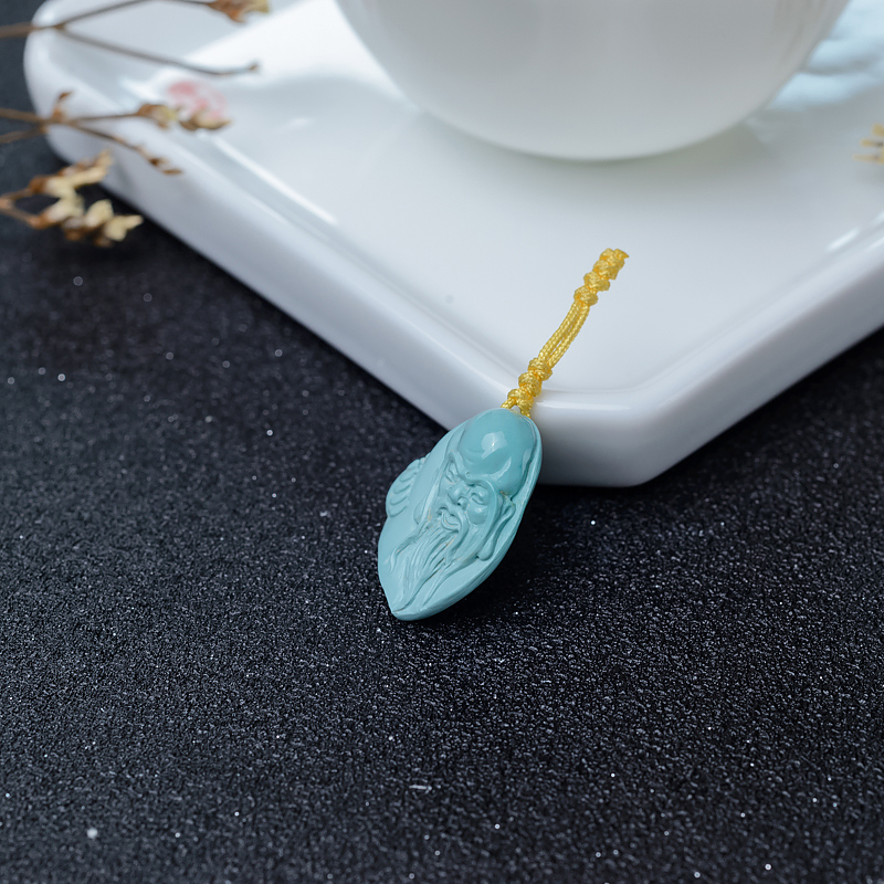 天然中高瓷浅蓝绿松石寿星吊坠-红掌柜