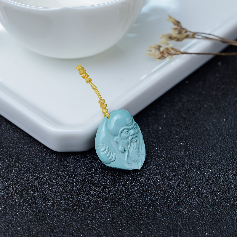 湖北中高瓷浅蓝绿松石寿星吊坠-红掌柜