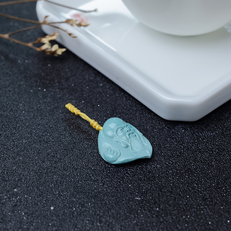 湖北天然中高瓷绿松石寿星吊坠-红掌柜