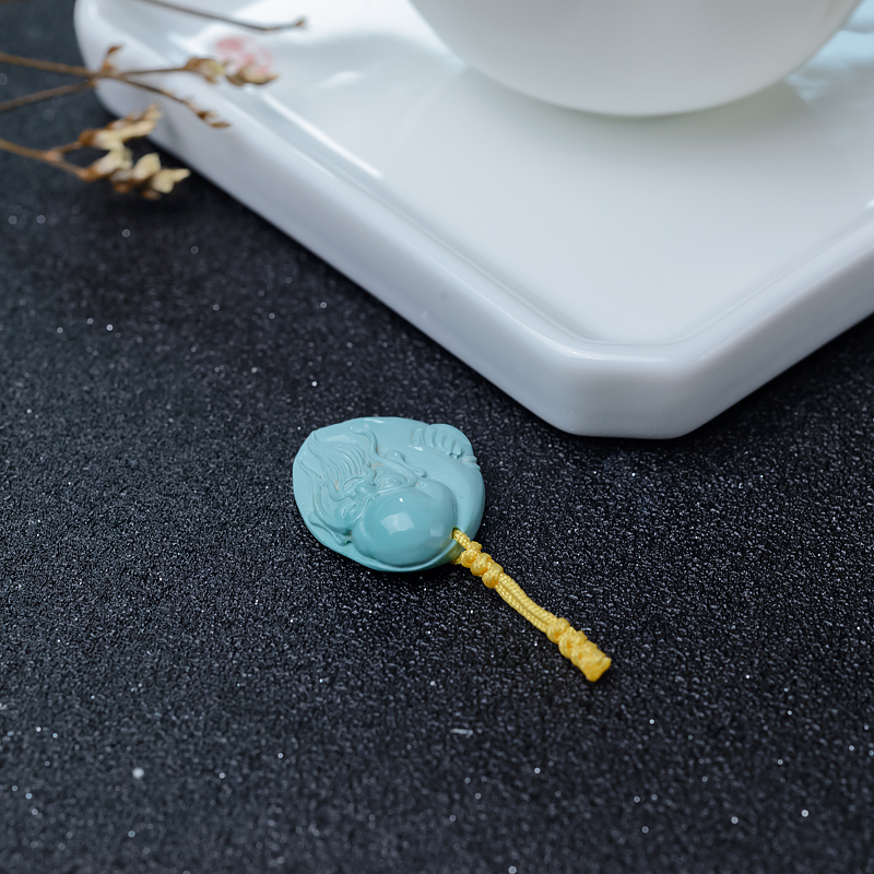 湖北天然中高瓷浅蓝绿松石吊坠-红掌柜