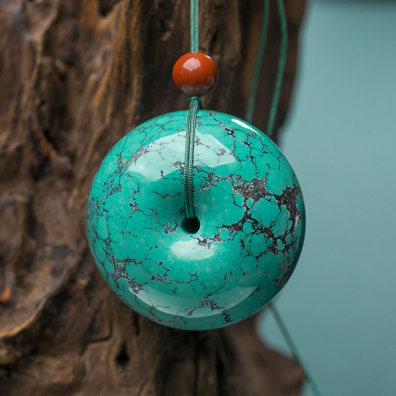 中高瓷铁线蓝绿松石平安扣吊坠-红掌柜