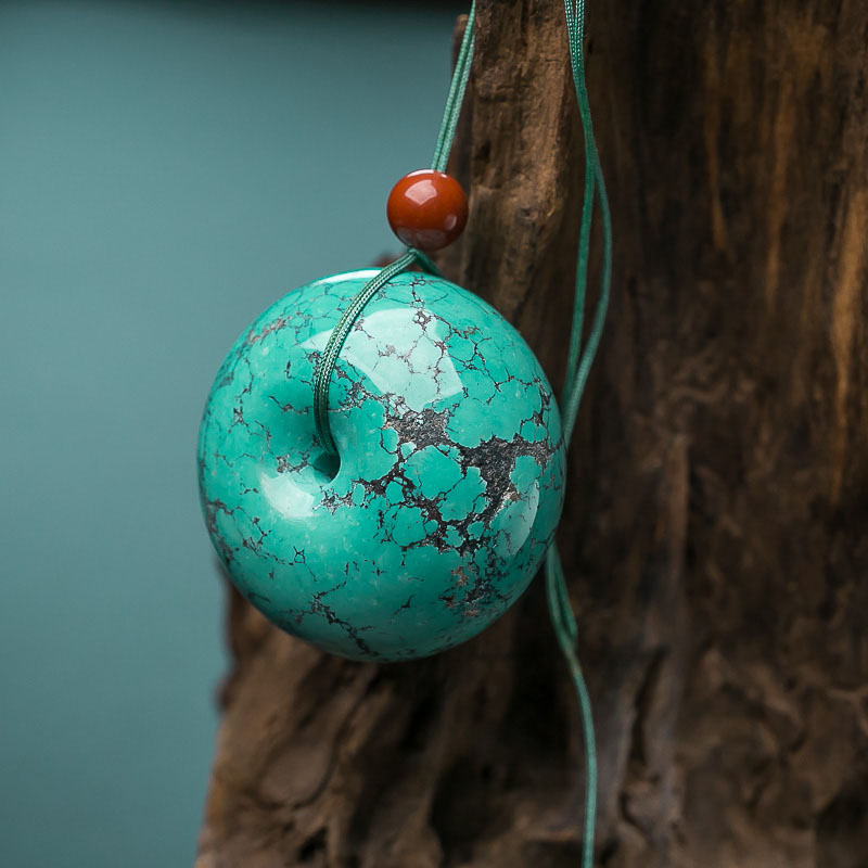 铁线蓝绿松石平安扣吊坠-红掌柜