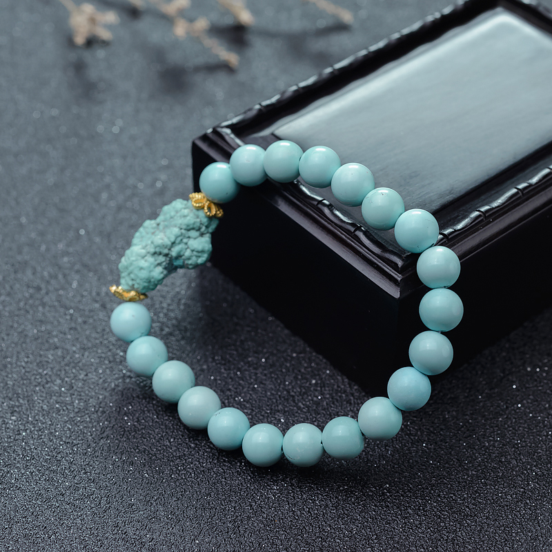 8mm中高瓷浅蓝绿松石单圈手串-红掌柜