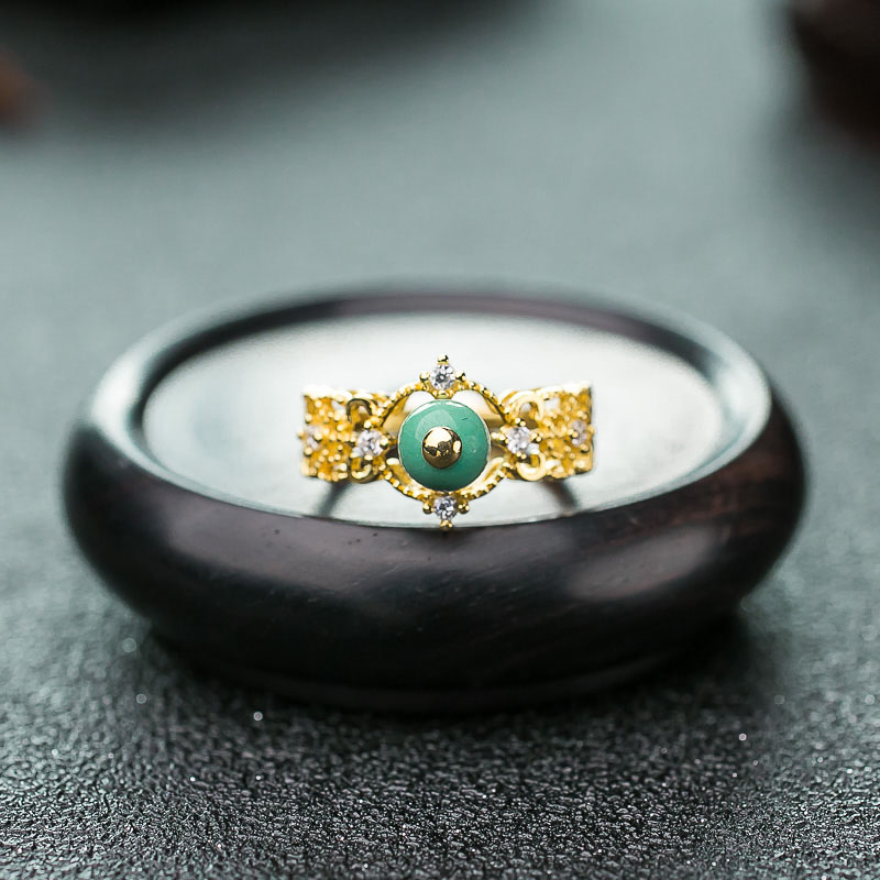 湖北天然银镶中高瓷浅蓝绿松石戒指-红掌柜